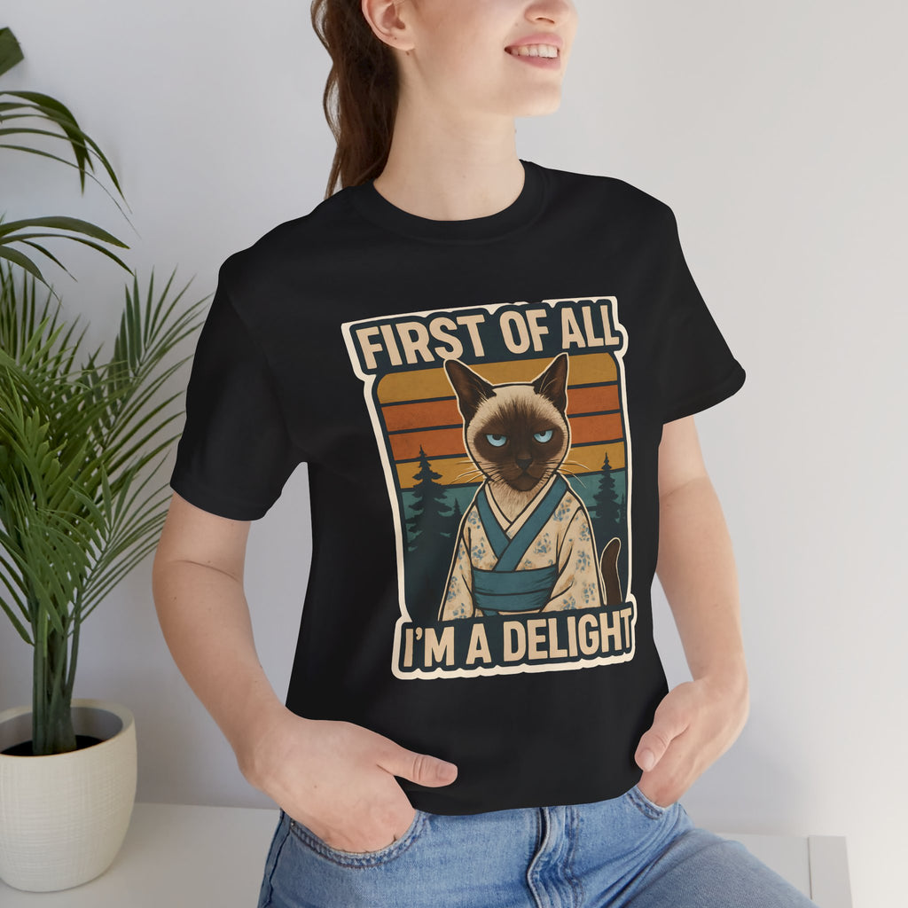 Siamese Cat Samurai "First of All I'm a Delight" T-Shirt