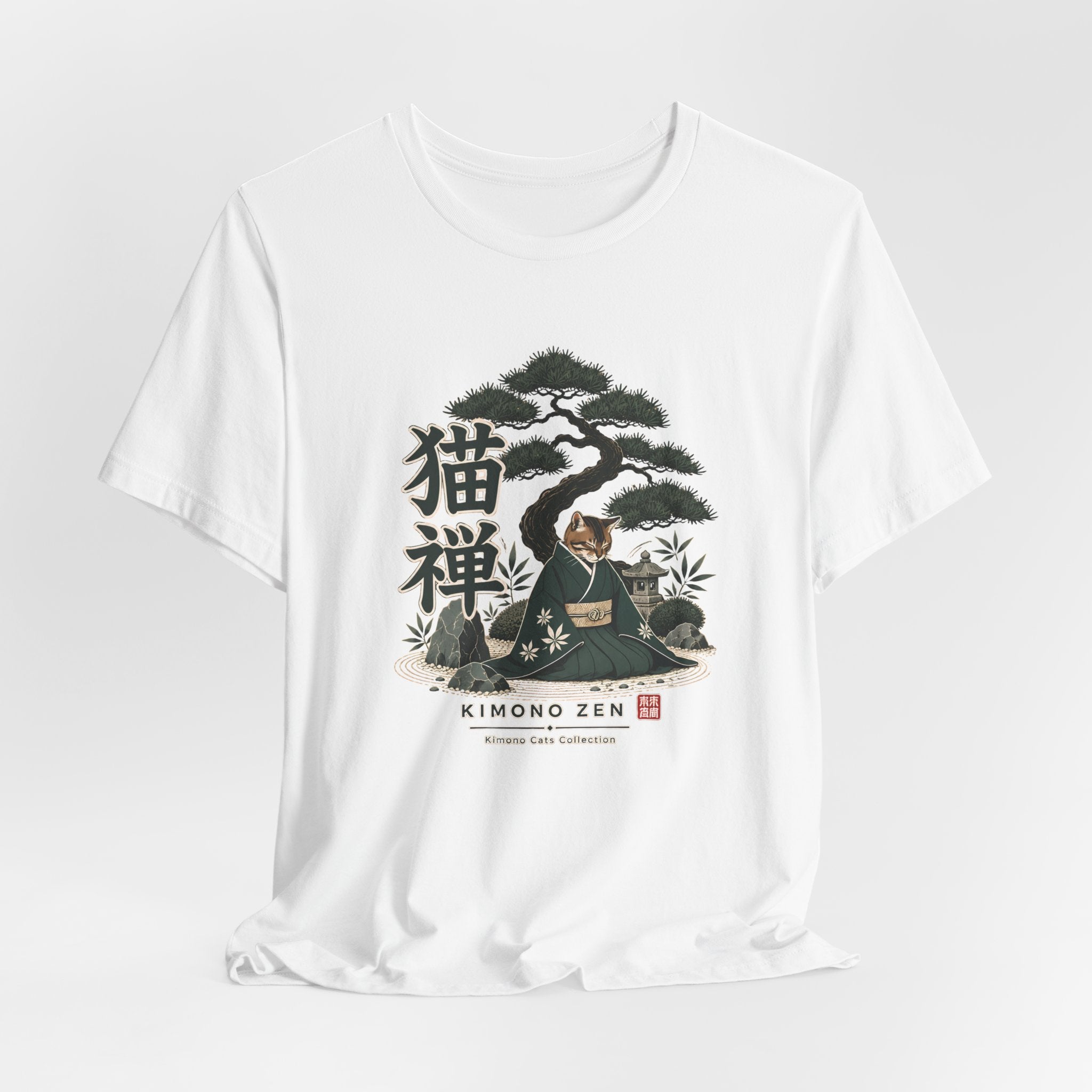 Zen Cat Kimono T-Shirt — Japanese Garden Illustration