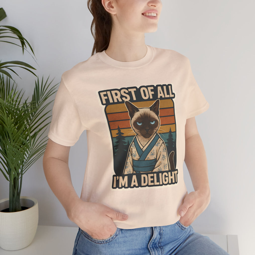 Siamese Cat Samurai "First of All I'm a Delight" T-Shirt