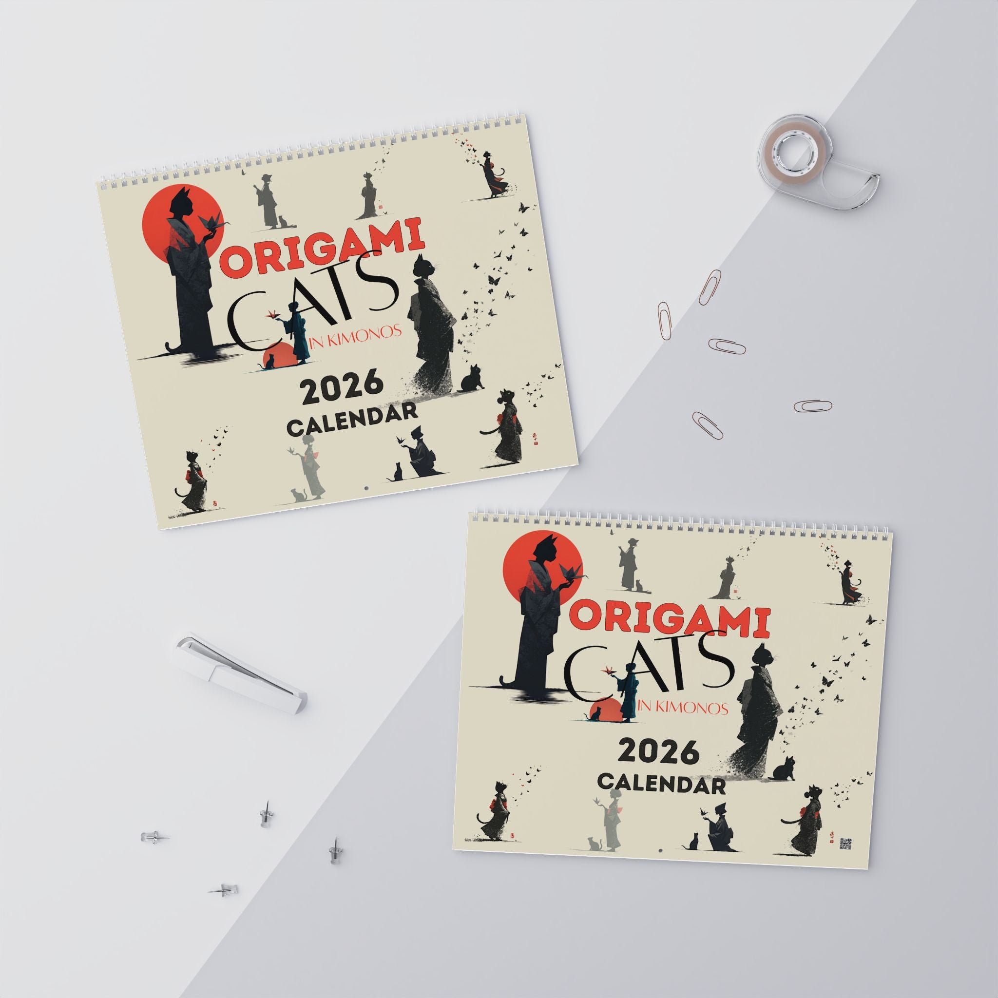 Origami Cats in Kimonos 2026 Wall Calendar