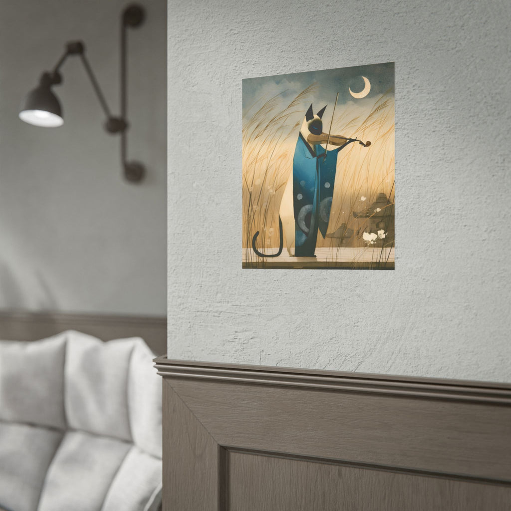 Cat Violinist Poster — Surreal Moonlit Cat Art Print (Rolled Poster)