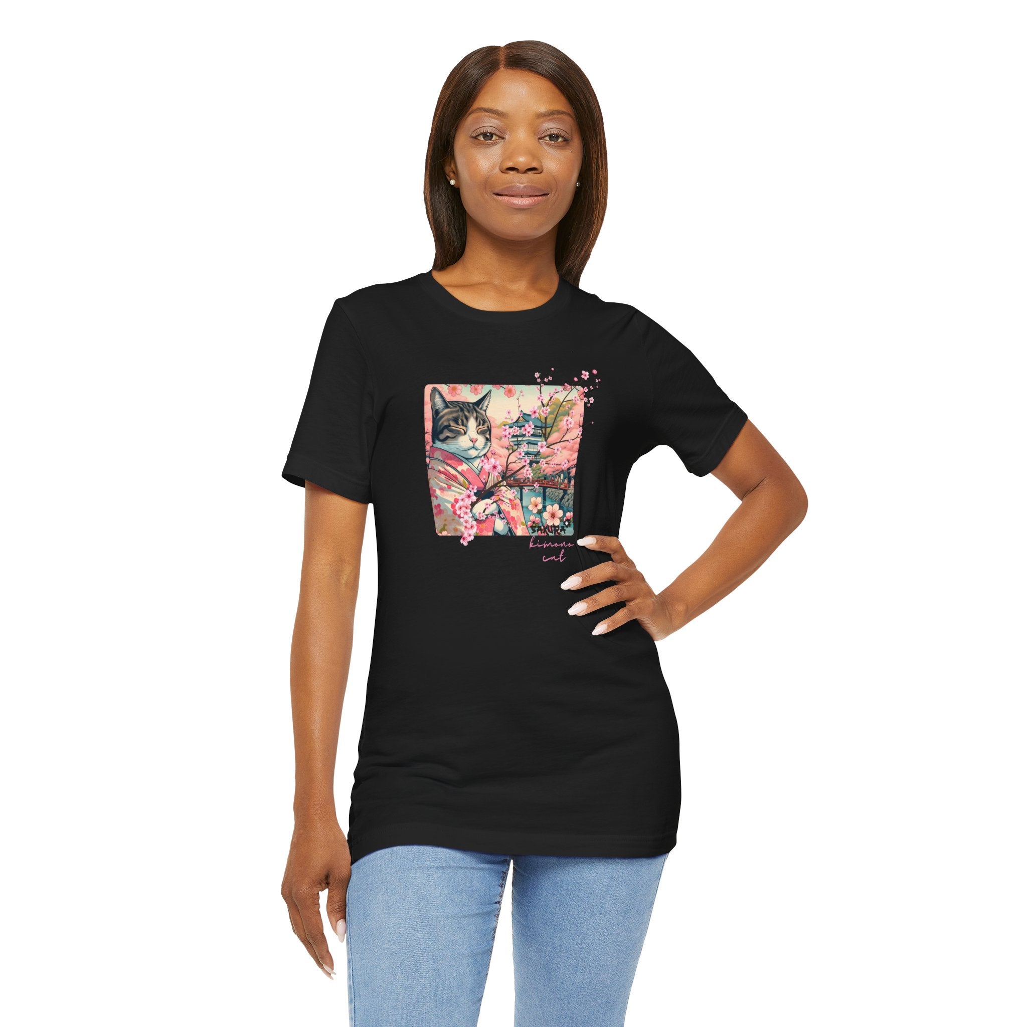 Sakura Kimono Cat Tee - Unisex Stylish T-Shirt for Cat Lovers - Kimono Cats Collection