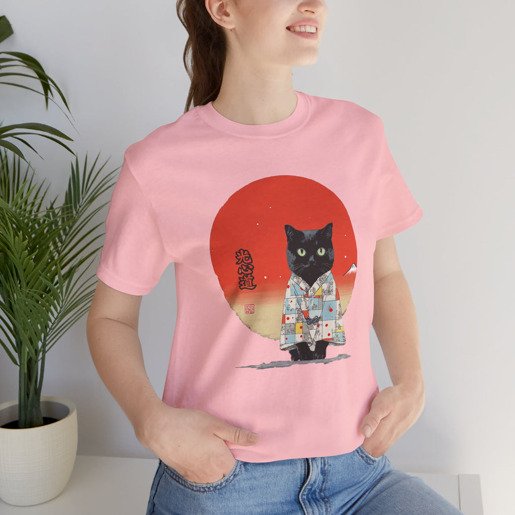 Black Cat Kimono Tee Shirt, Cute Cat Shirt, Unisex T-Shirt, Animal Lovers Gift, Japanese Style Clothing, Unique Cat Fashion