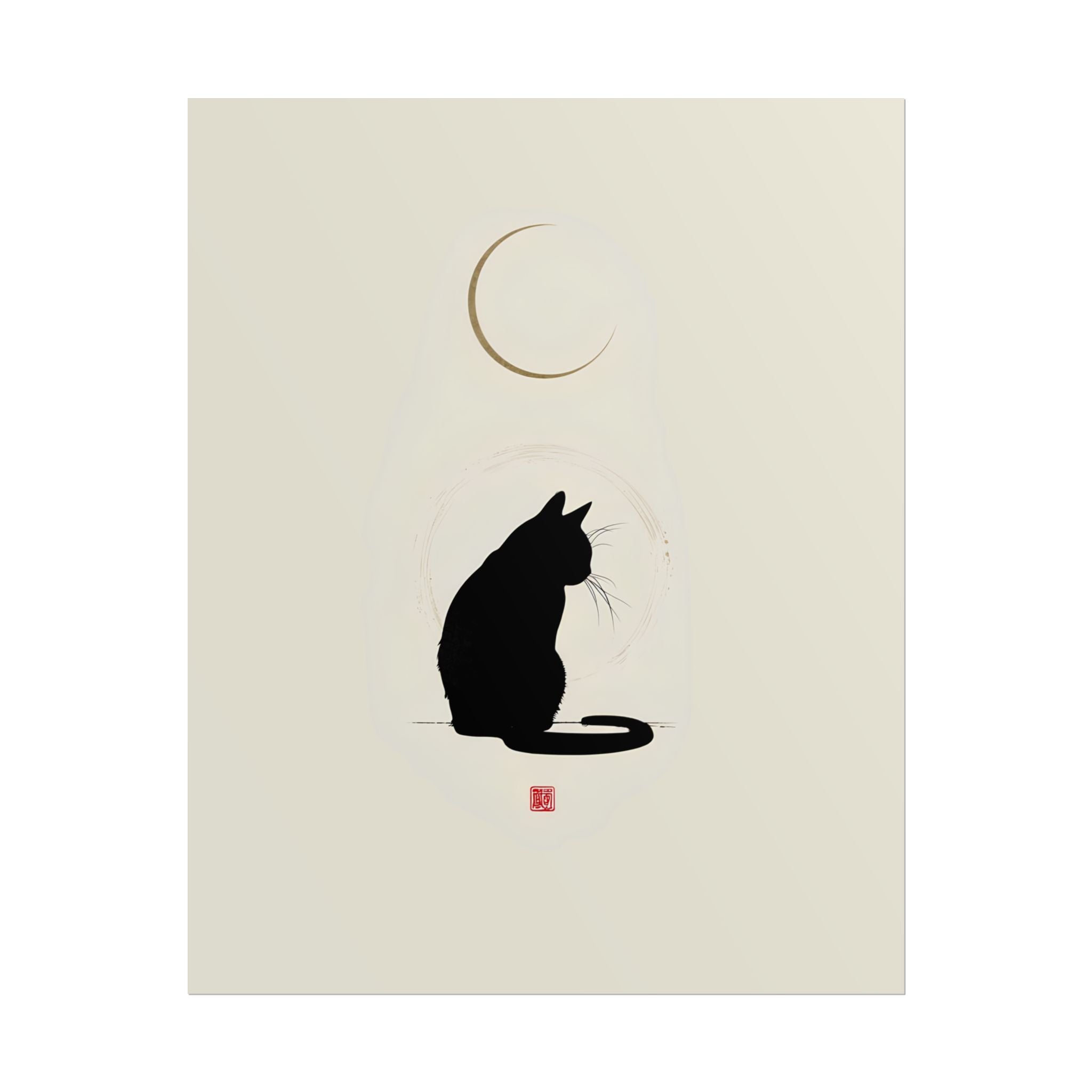Minimalist Black Cat Poster — Silhouette Moon Art Print (Rolled Poster)