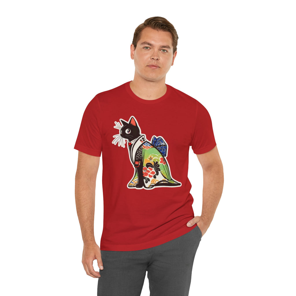Cat Kimono T‑Shirt — Japanese Floral Black Cat Graphic Tee - Kimono Cats Collection