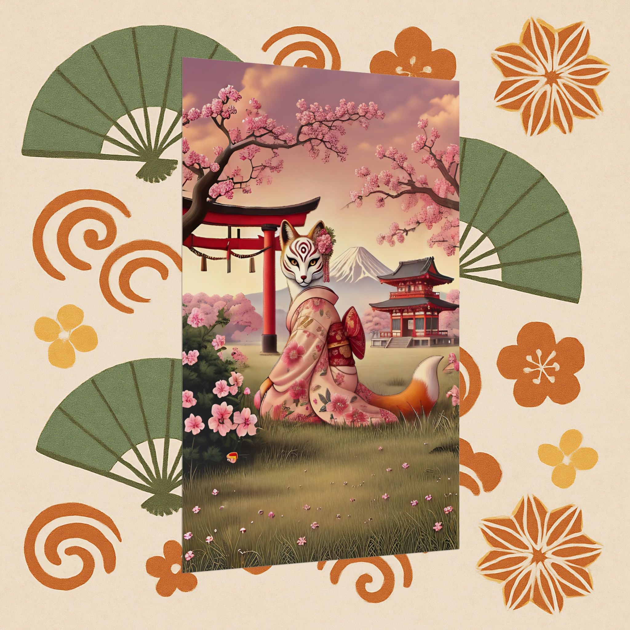 Kitsune Japanese Folklore Art Poster - Tsukihana