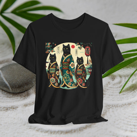 Black Kitty Cats in Kimonos - Unisex T-Shirt