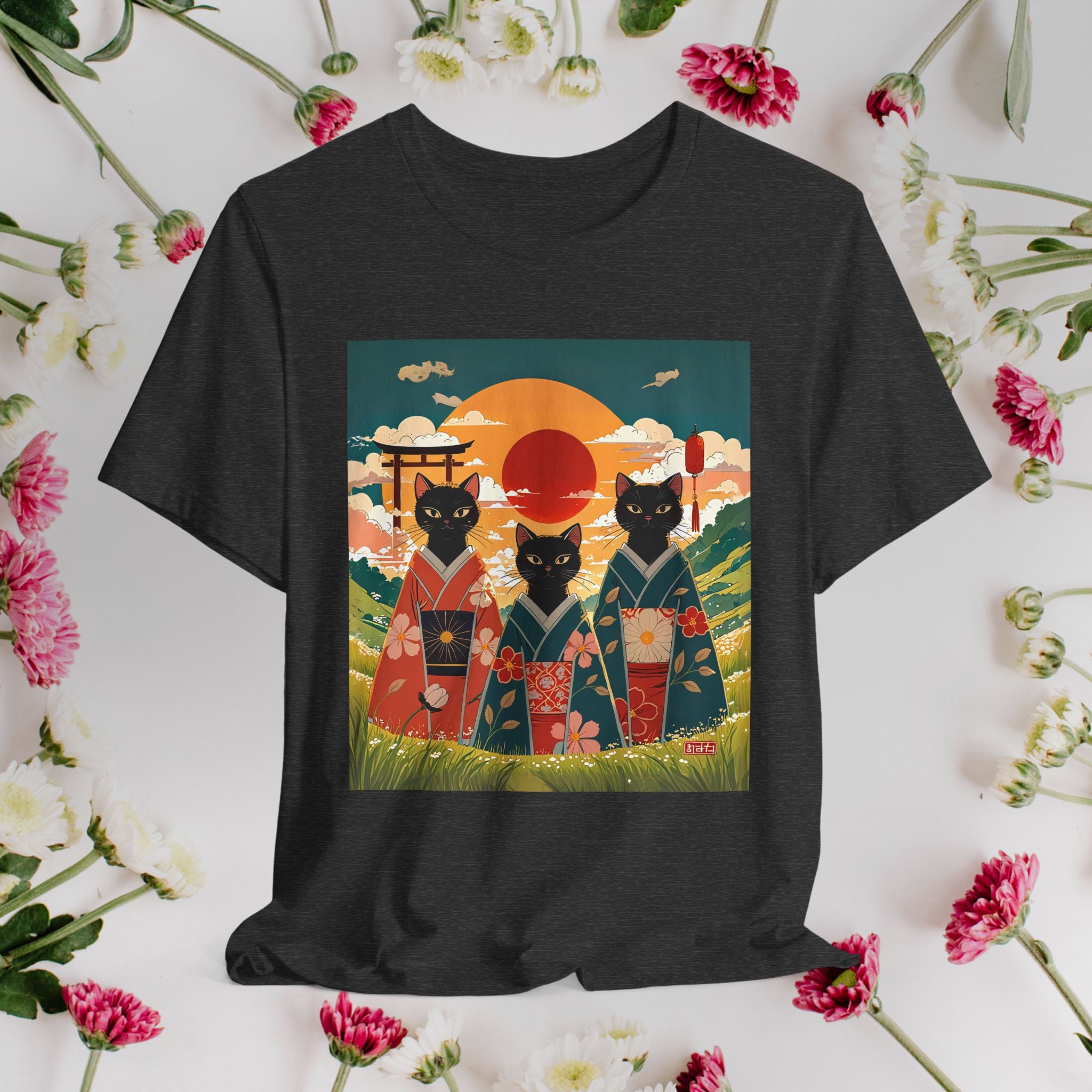 Kawaii Black Kitty Cats in Kimonos T-Shirt
