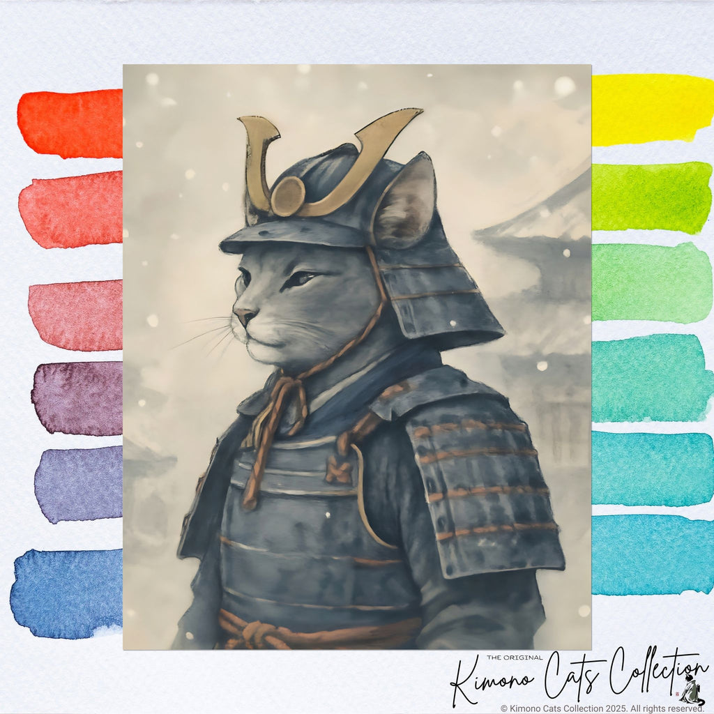 Samurai Cat Poster - Japanese Neko Warrior Wall Art