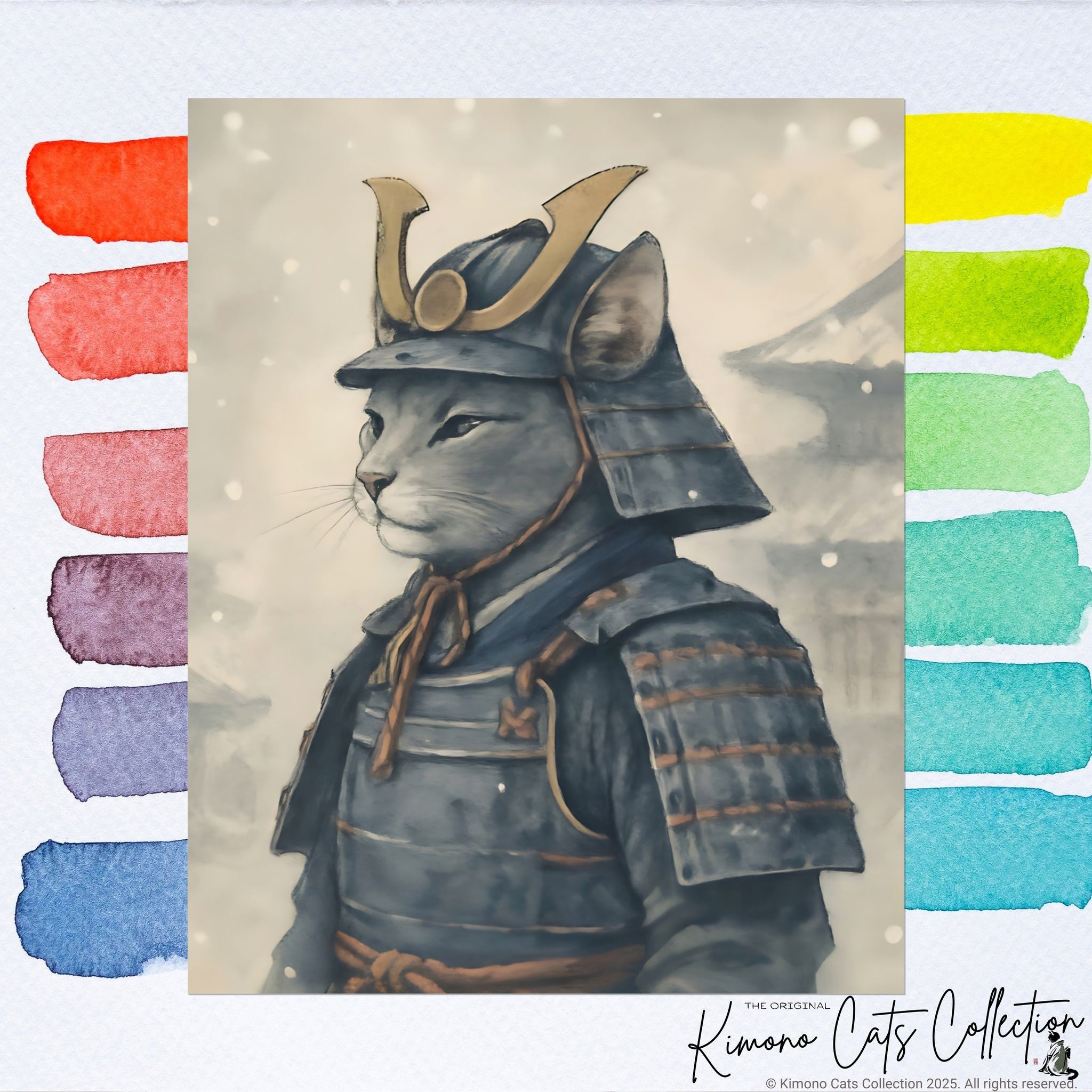 Samurai Cat Poster - Japanese Neko Warrior Wall Art