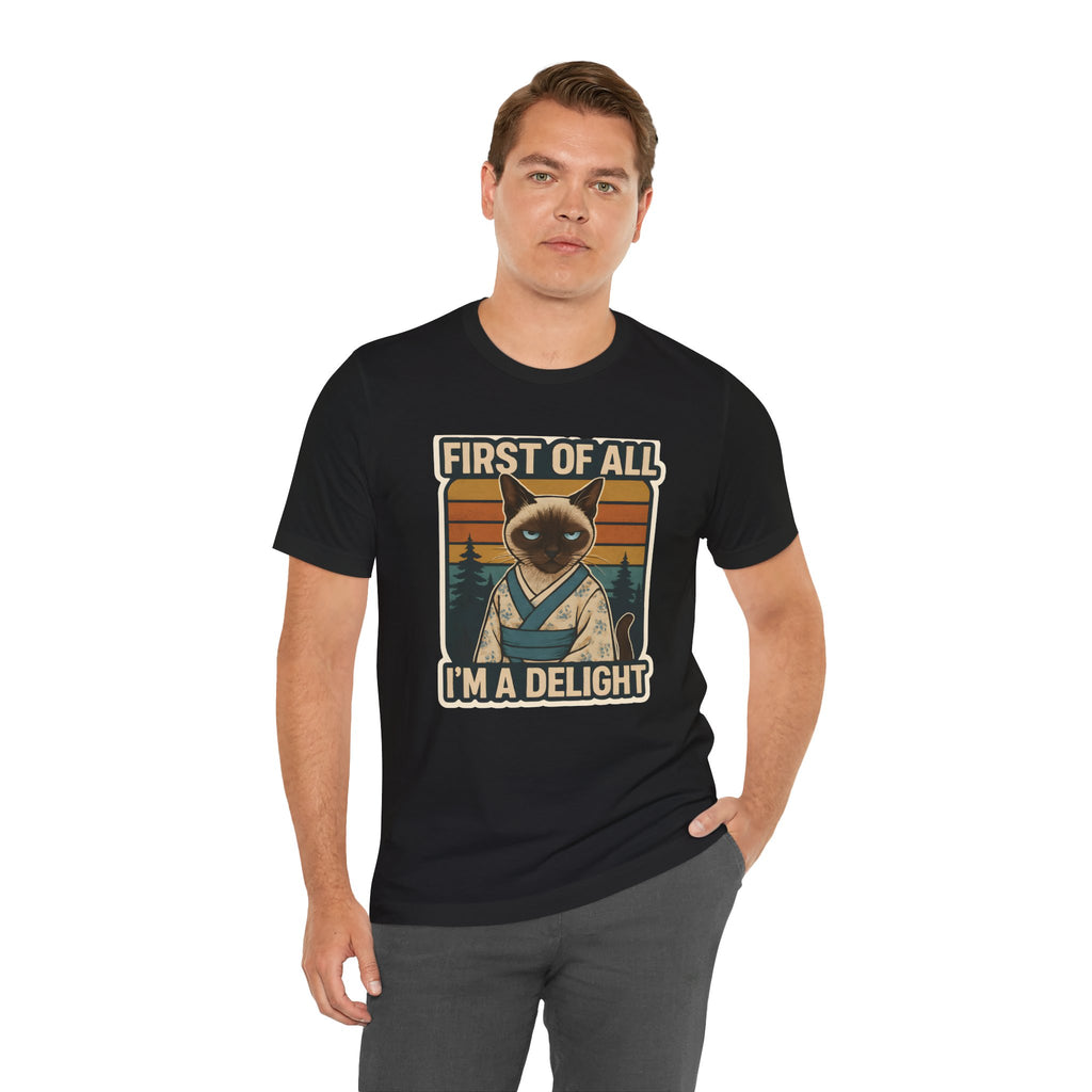 Siamese Cat Samurai "First of All I'm a Delight" T-Shirt