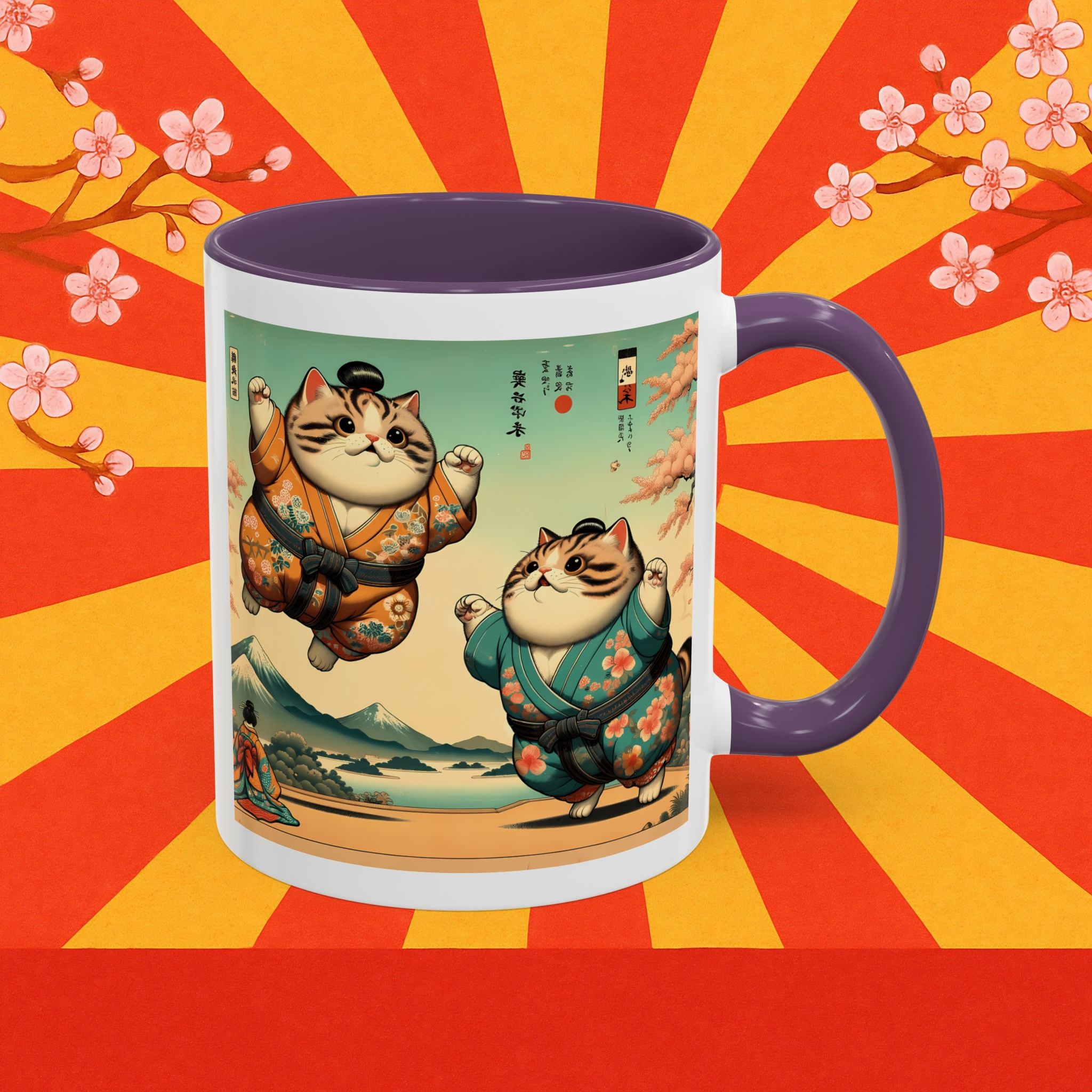 Sumo Cats Mug - Japanese Cherry Blossoms