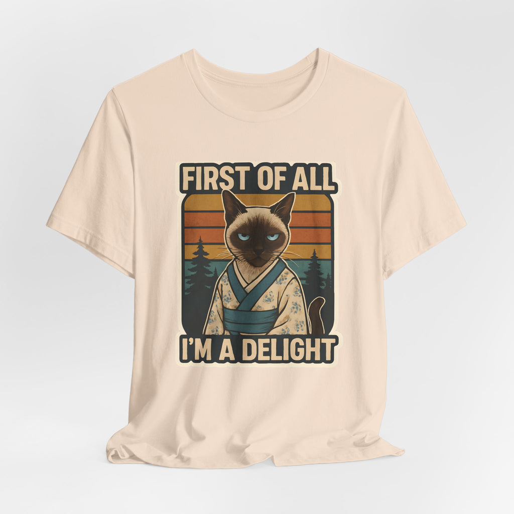 Siamese Cat Samurai "First of All I'm a Delight" T-Shirt