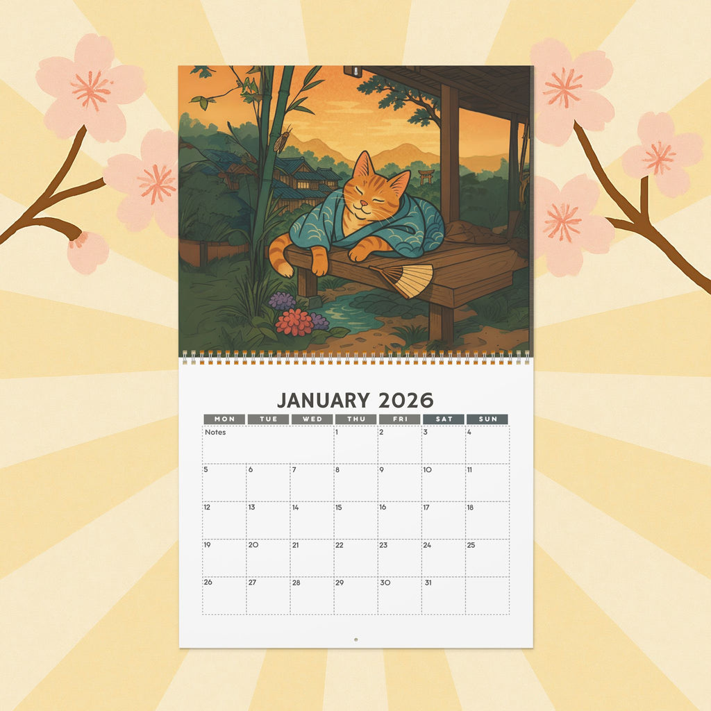 Sleepy Kimono Cats Wall Calendar 2026