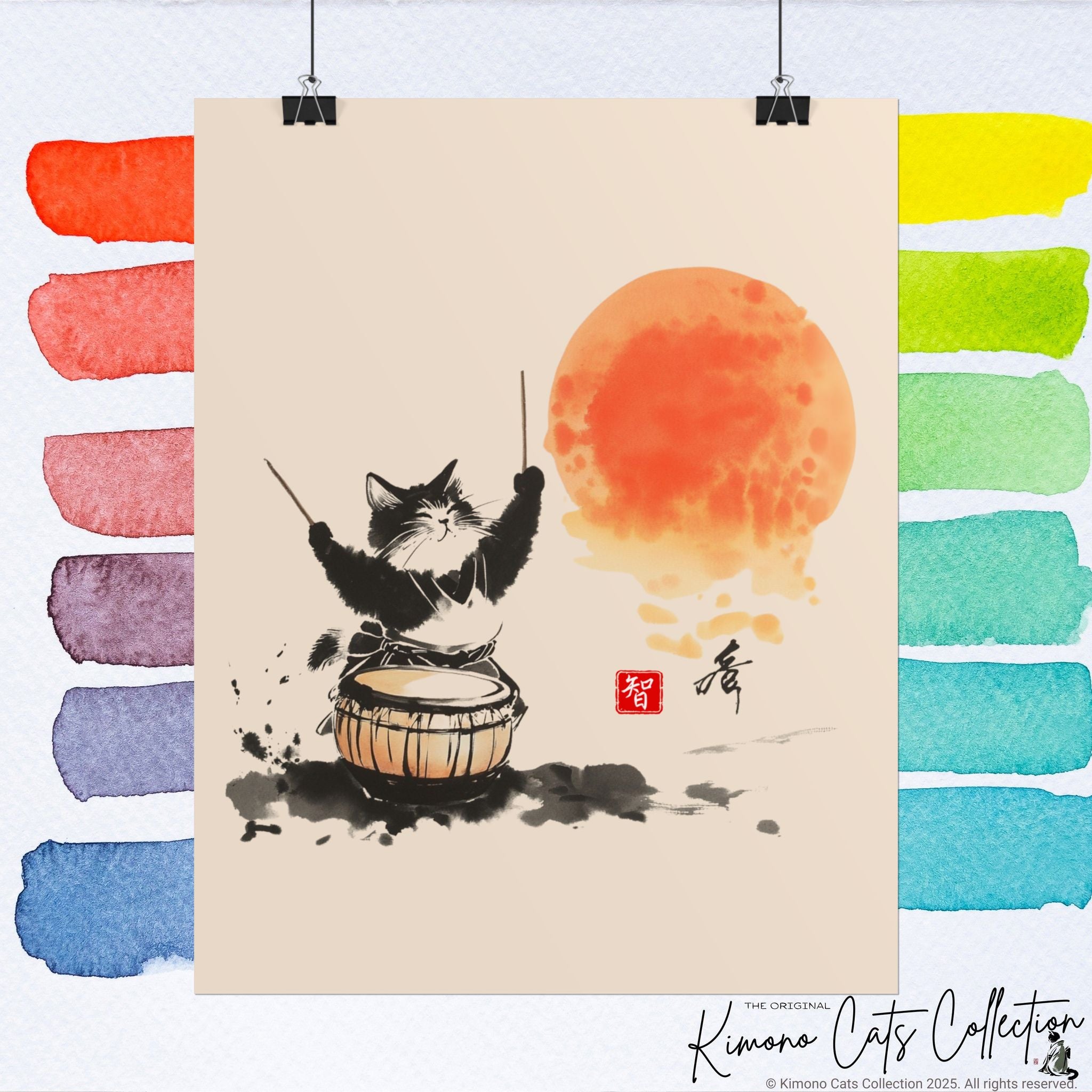 Taiko Drum Cat Wall Art Chi
