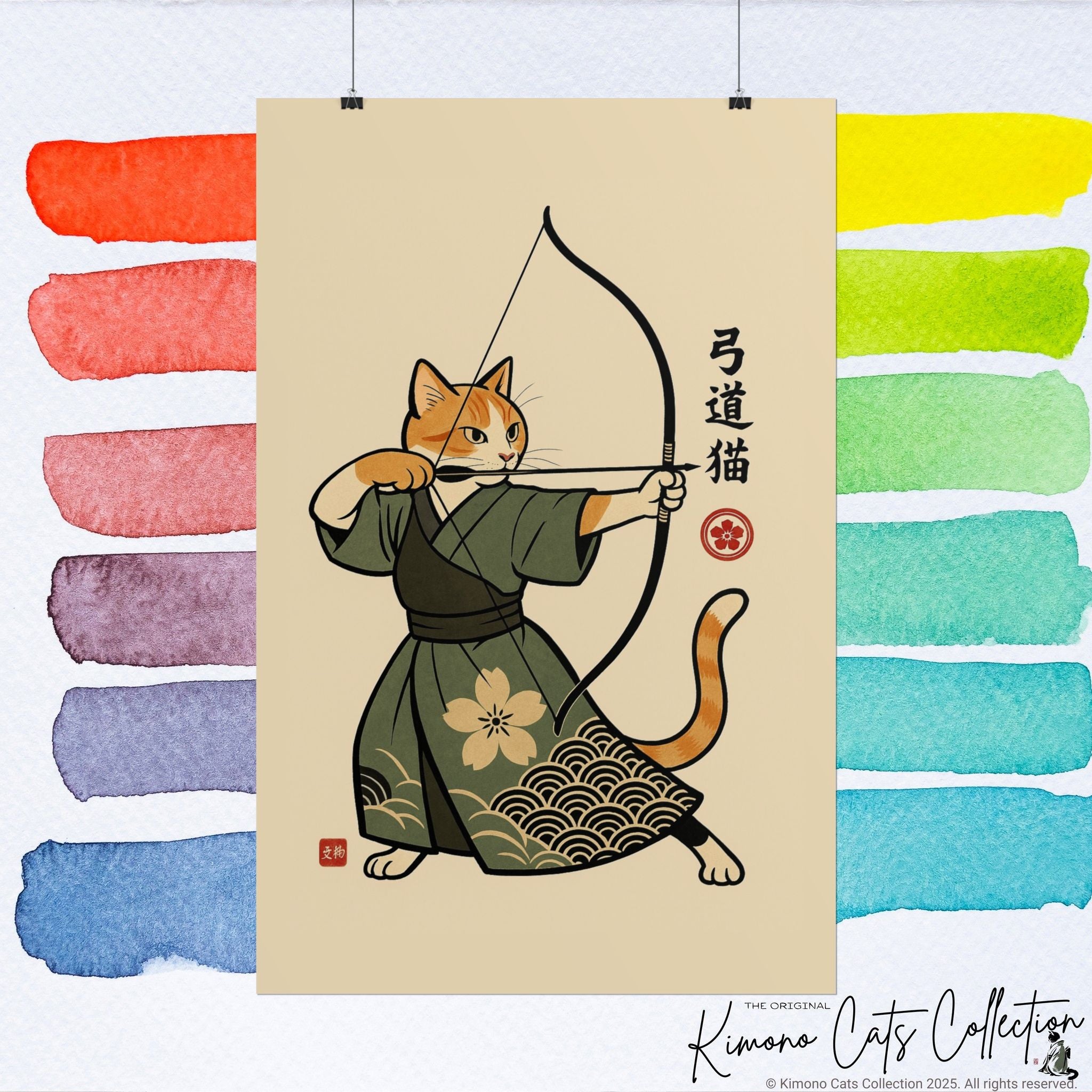 Kyūdō Cat Wall Art – Quiet Heart, Warrior Spirit