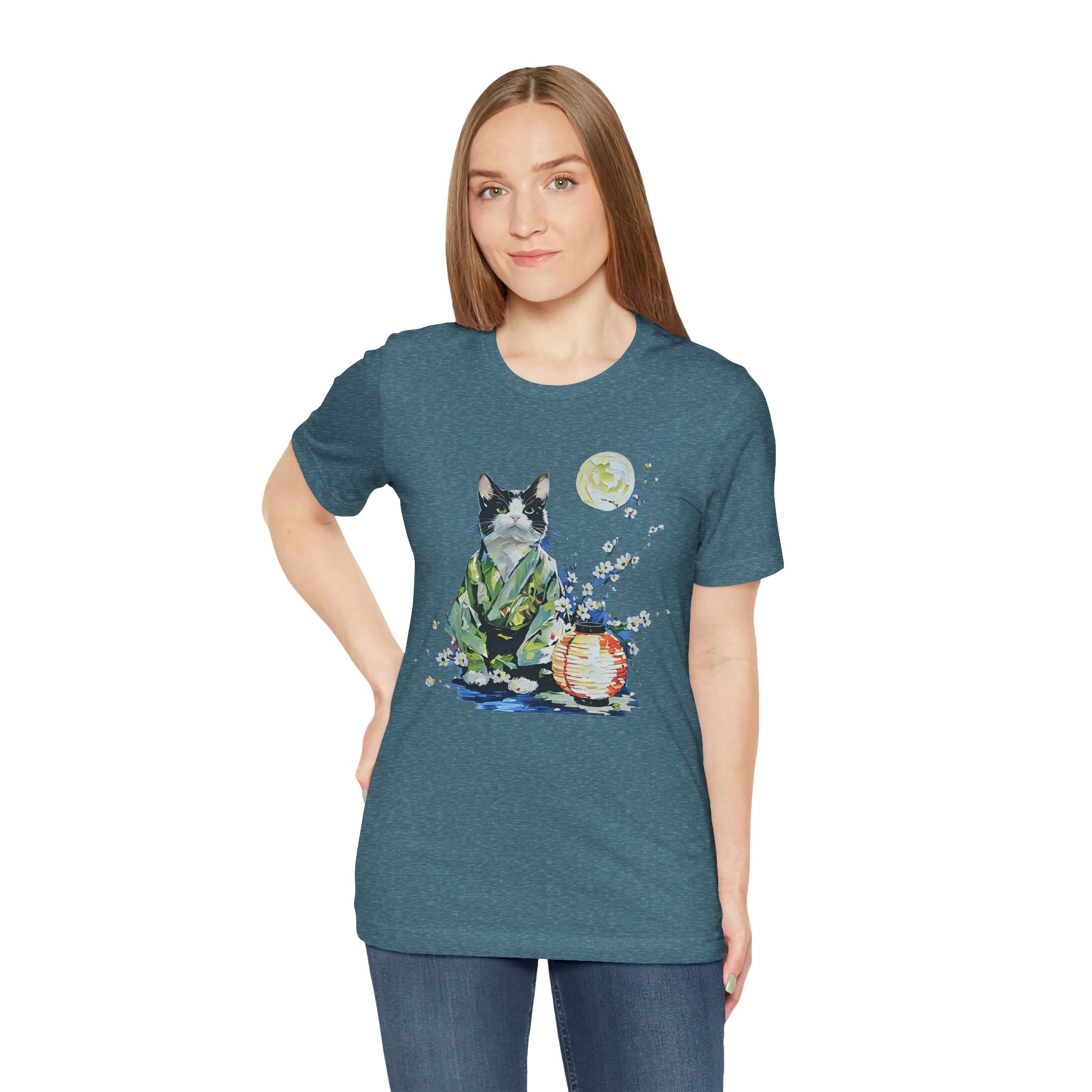 Moon Flower Cat Silhouette T-Shirt | Cat Illustration, Doodle Portrait