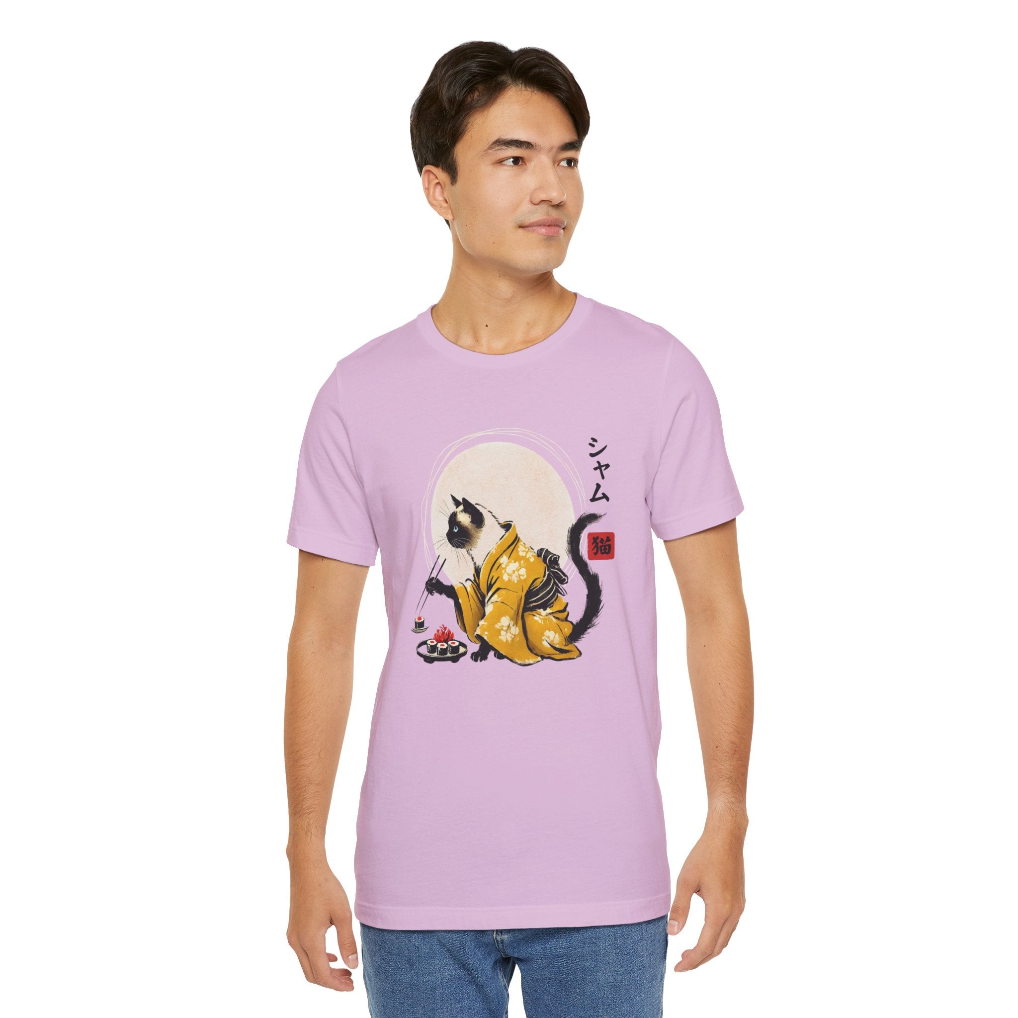 Siamese Cat Tee - Kimono Cat Eating Sushi T-Shirt, Japanese Neko