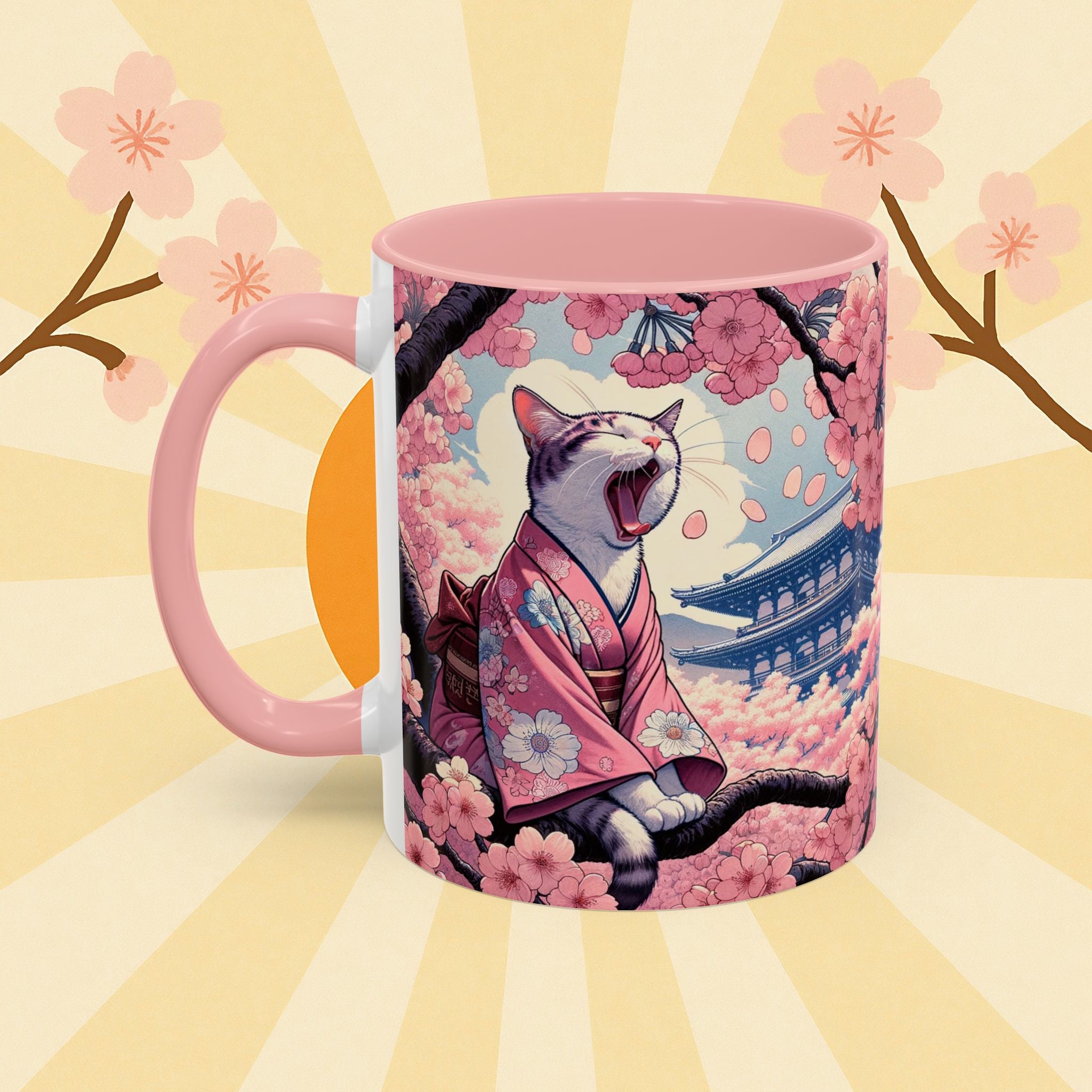 Sakura Cat Coffee Mug in Kimono Design - Kimono Cats Collection