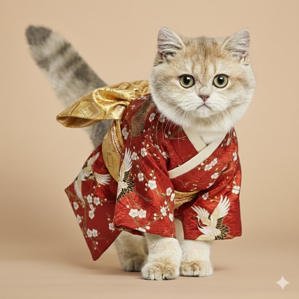 Individuelles Kimono-Haustierportrait – Personalisiertes Haustierkunstwerk im japanischen Stil