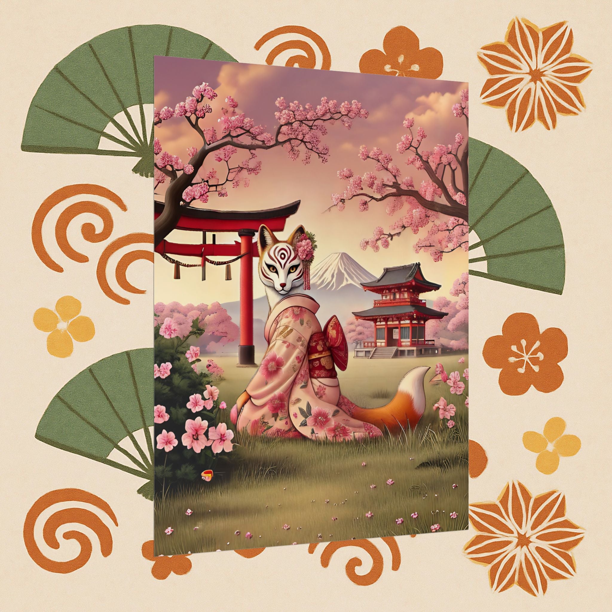 Kitsune Japanese Folklore Art Poster - Tsukihana