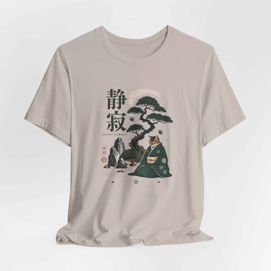Zen Cat Monk T-Shirt | Japanese Bonsai, Tranquil Kanji Illustration