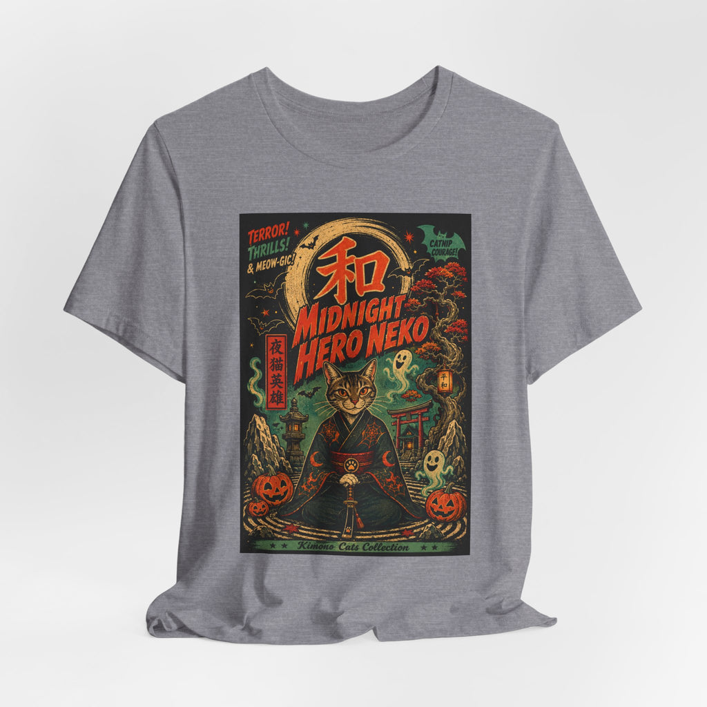 Midnight Hero Neko Tee — Vintage Halloween Cat Graphic T-Shirt