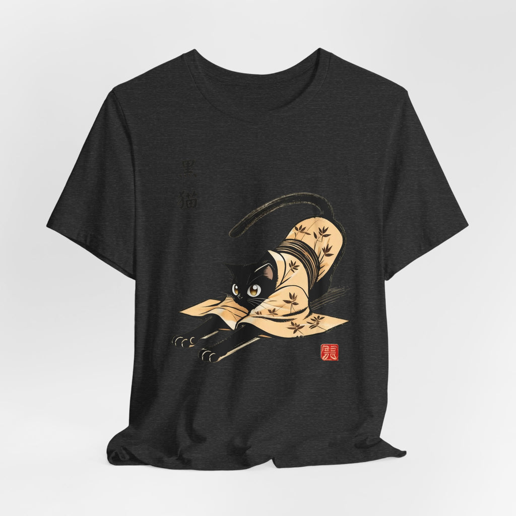Yoga Black Cat Tee - Japan Kuro Neko in Kimono Design for Kundalini Yoga Enthusiasts - Kimono Cats Collection