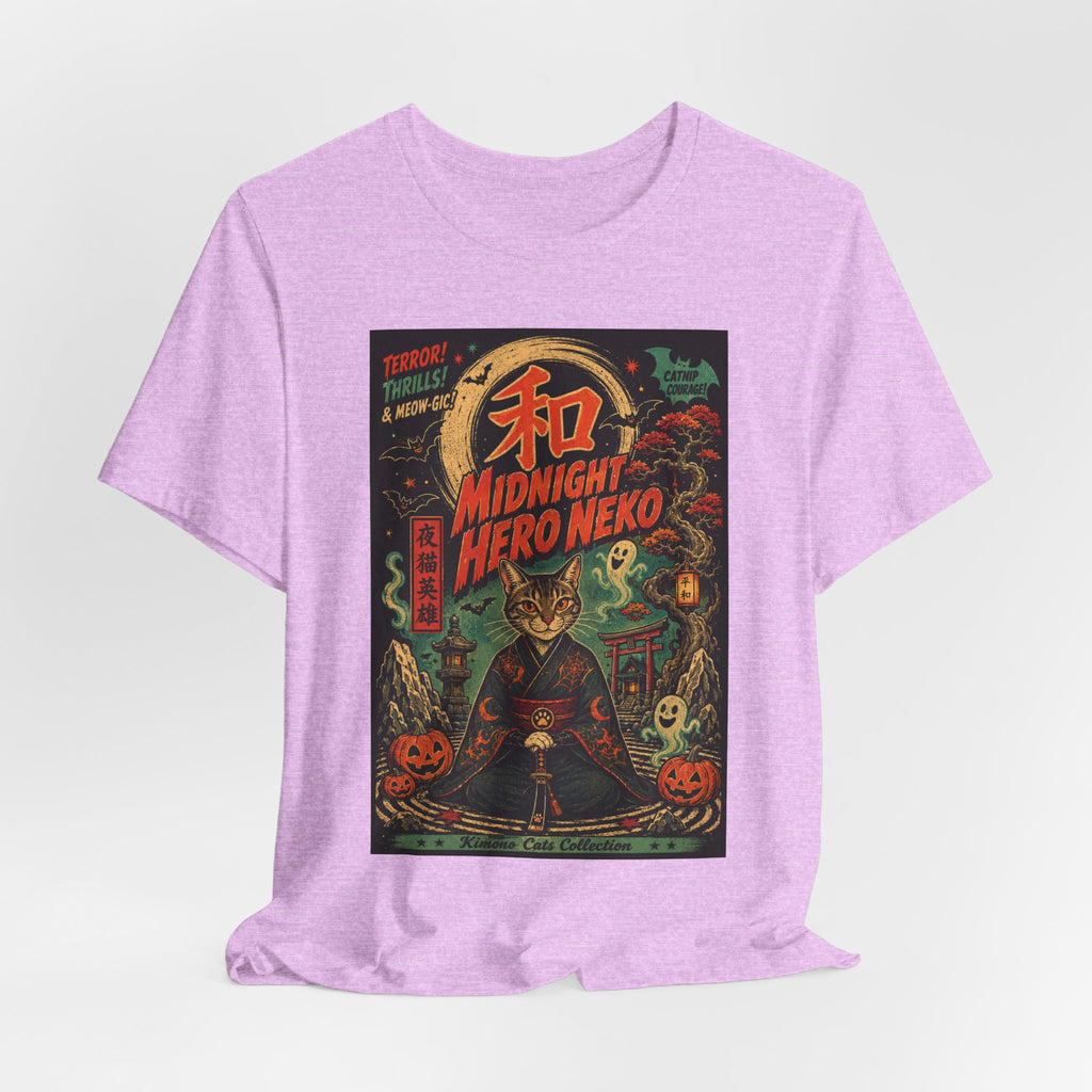 Midnight Hero Neko Tee — Vintage Halloween Cat Graphic T-Shirt