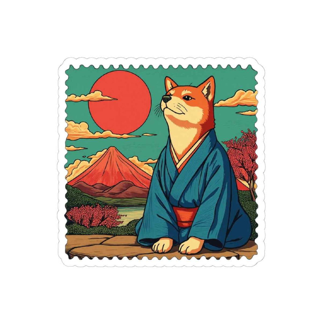 Shiba Inu in Kimono Sticker - Kiss-Cut Japanese Mount Fuji Design