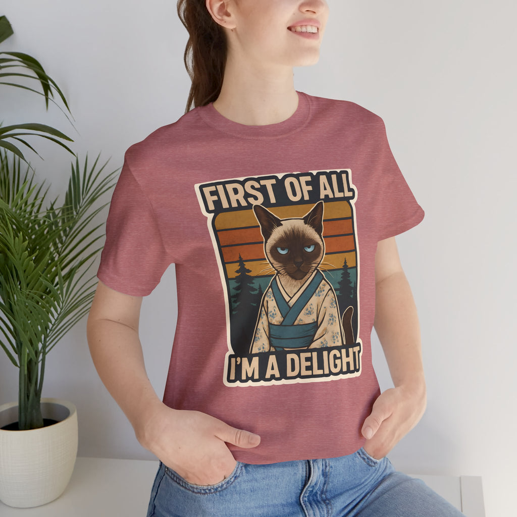 Siamese Cat Samurai "First of All I'm a Delight" T-Shirt