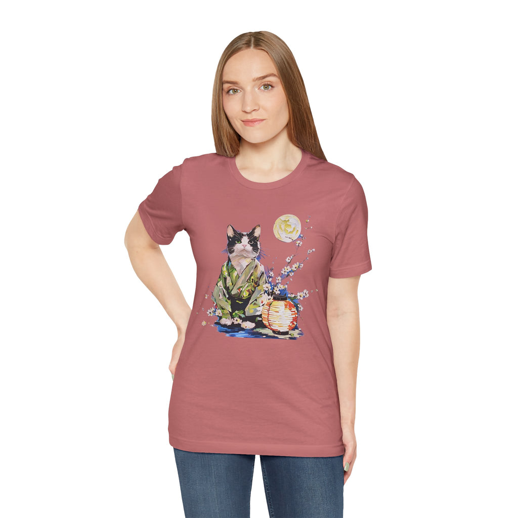 Moon Flower Cat Silhouette T-Shirt | Cat Illustration, Doodle Portrait