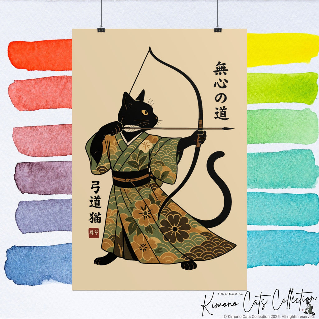 Kyūdō Cat Wall Art – The Way of No-Mind (弓道猫 • 無心の道)