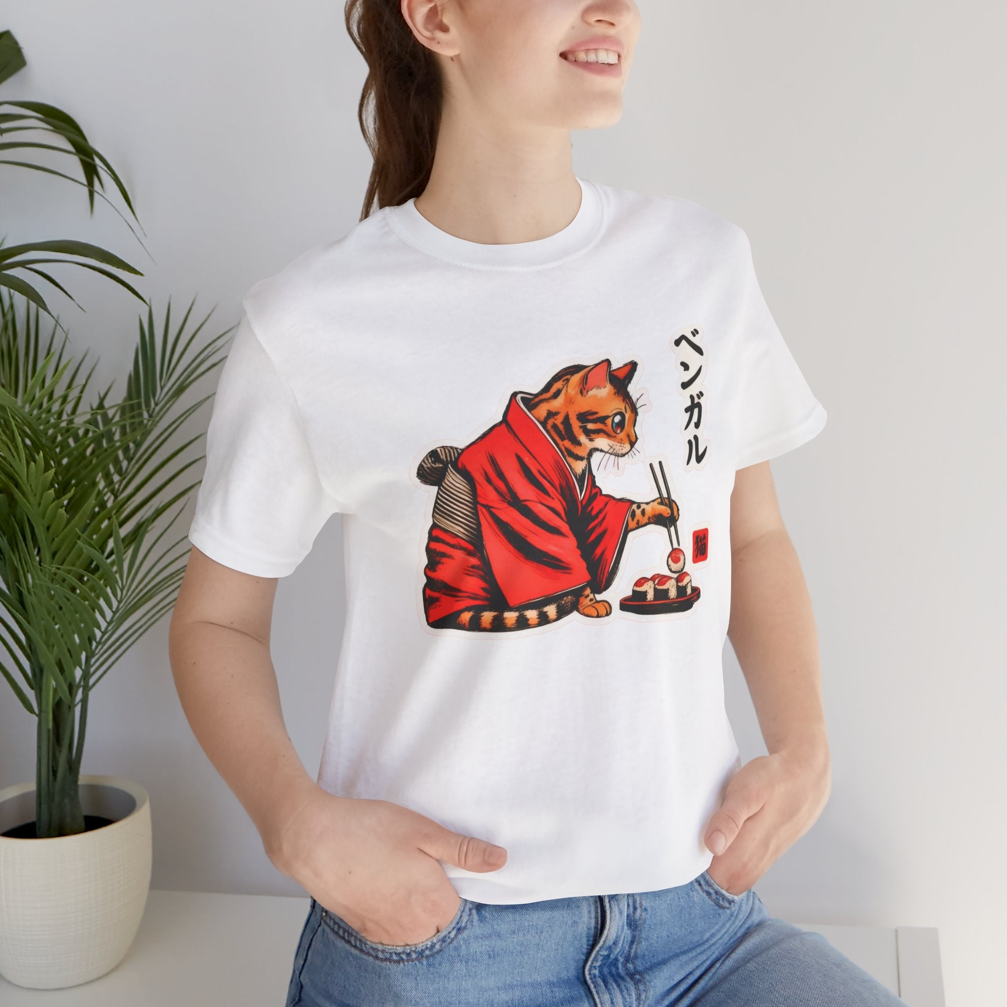 Kimono Sushi Cat Tee - Kawaii Bengal Cat Japanese Shirt