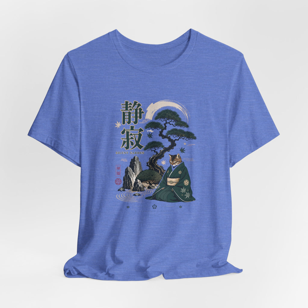 Zen Cat Monk T-Shirt | Japanese Bonsai, Tranquil Kanji Illustration