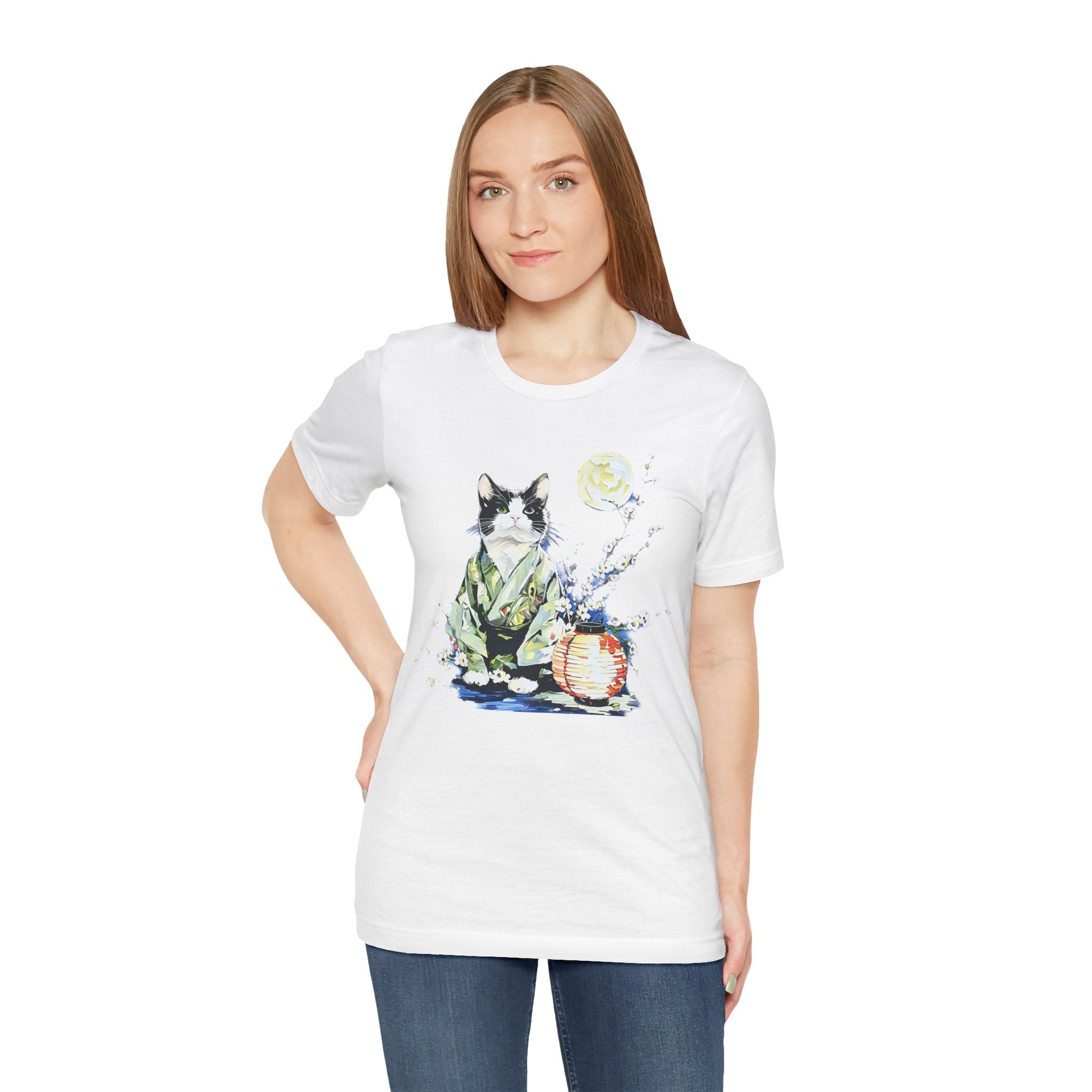Moon Flower Cat Silhouette T-Shirt | Cat Illustration, Doodle Portrait