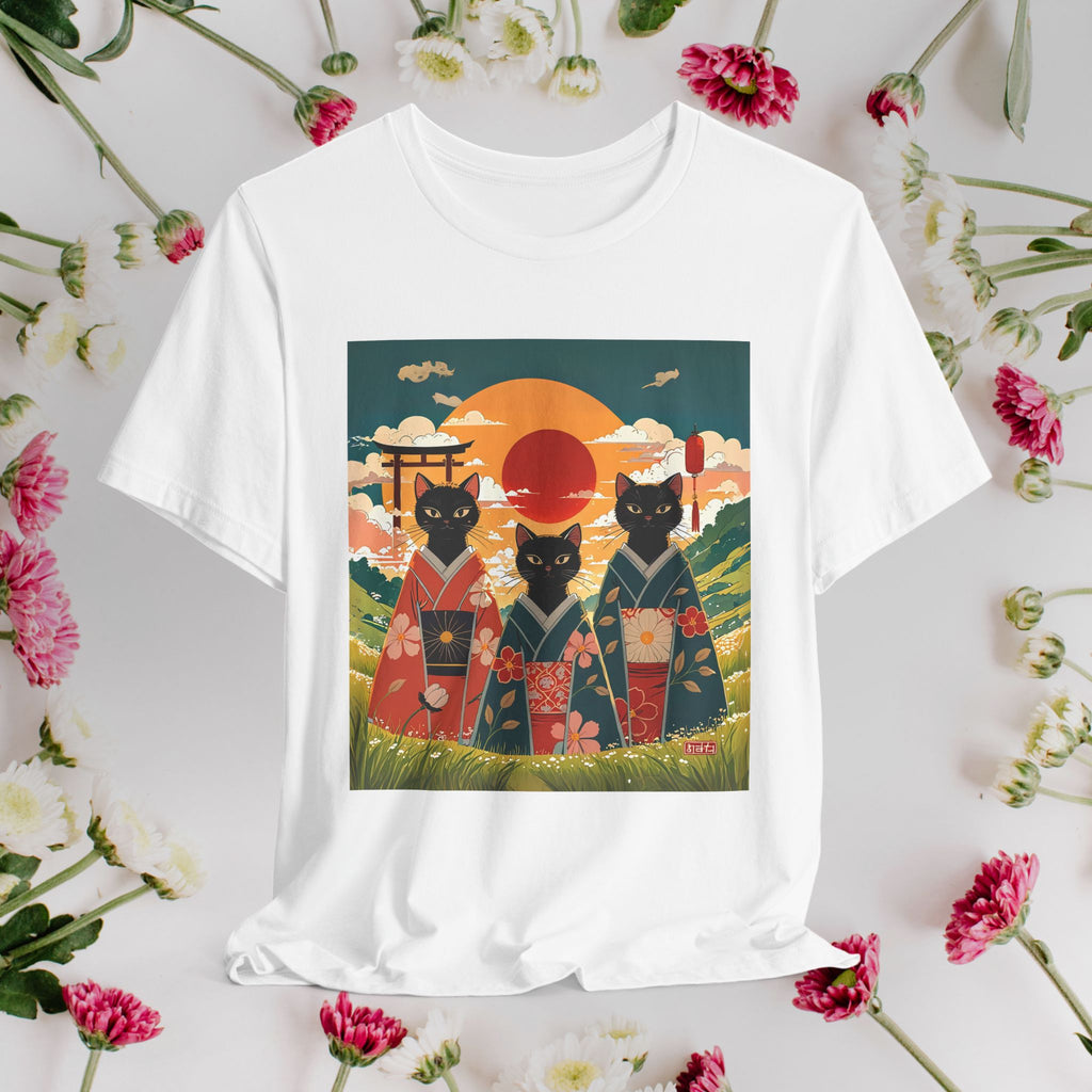 Kawaii Black Kitty Cats in Kimonos T-Shirt