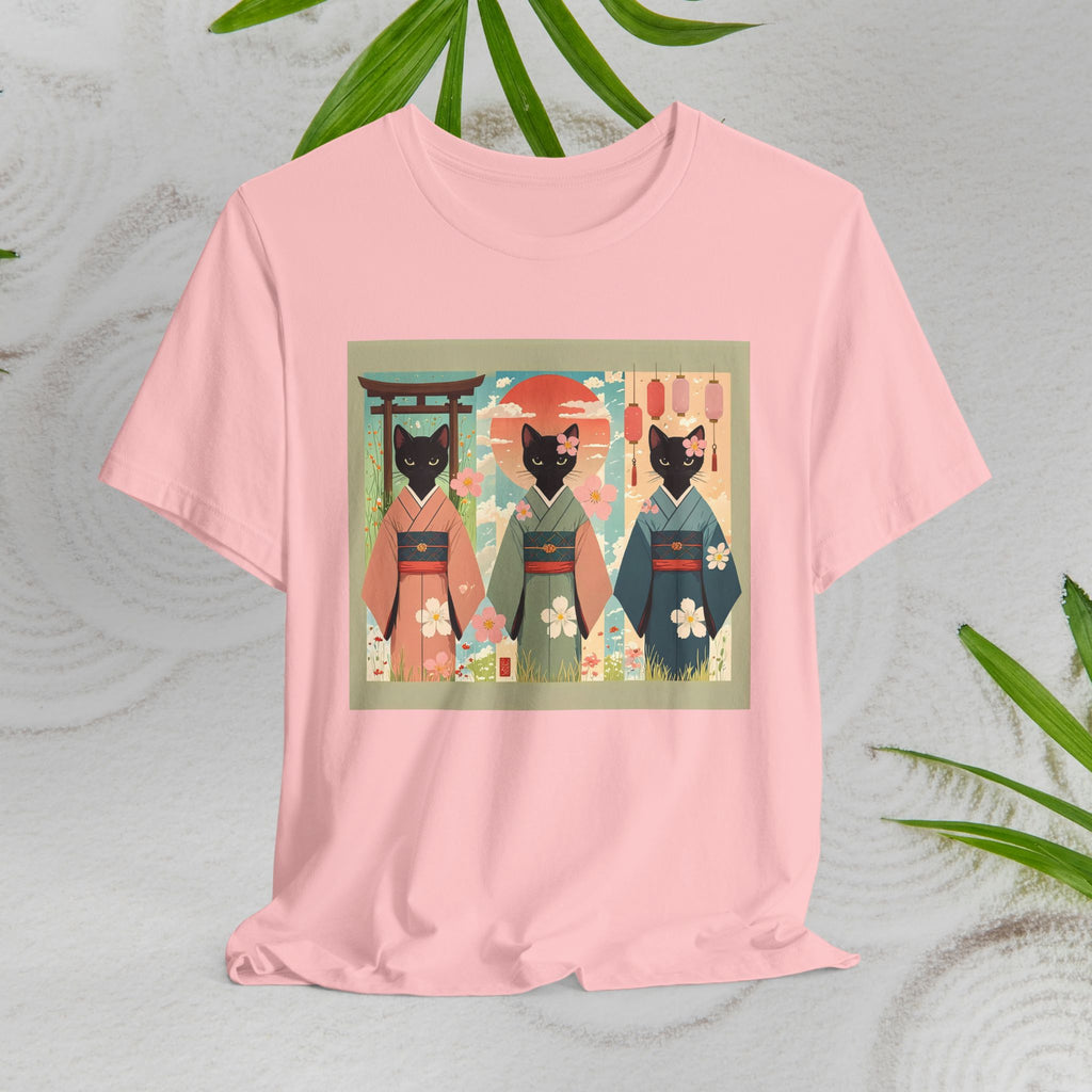 Cute Japanese Black Kitty Cats in Kimonos T-Shirt