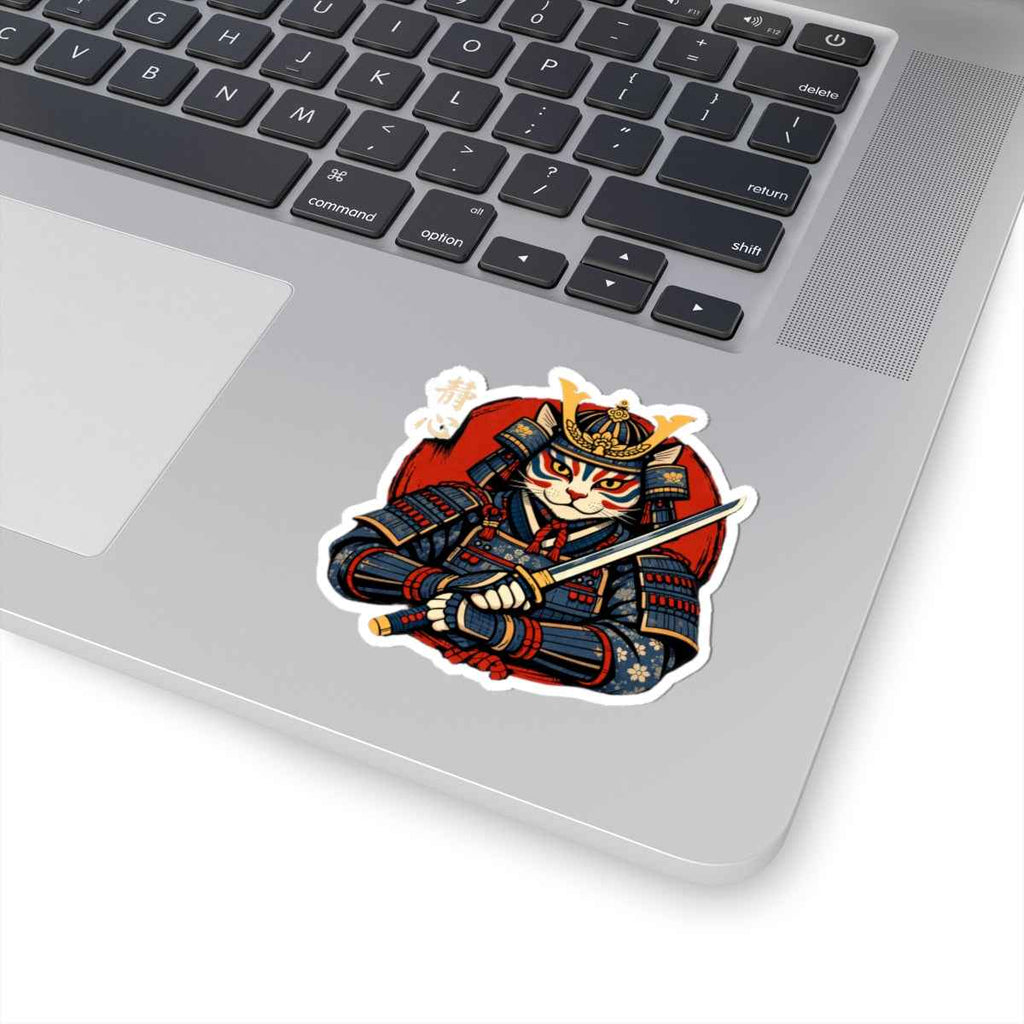 Samurai Cat illustration Sticker | Kiss-Cut Vinyl