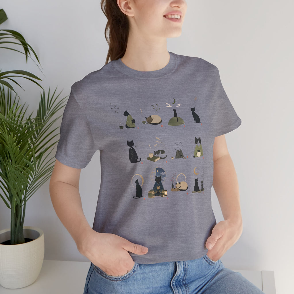 Cat Silhouettes Grid Tee - Minimal Nighttime Cat Art T-Shirt