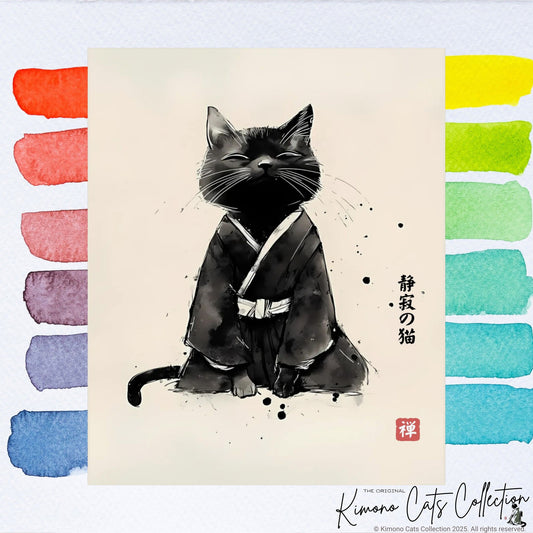 Die Katze der Stille – 静寂の猫 | Zen Sumi-e Wand kunstdruck