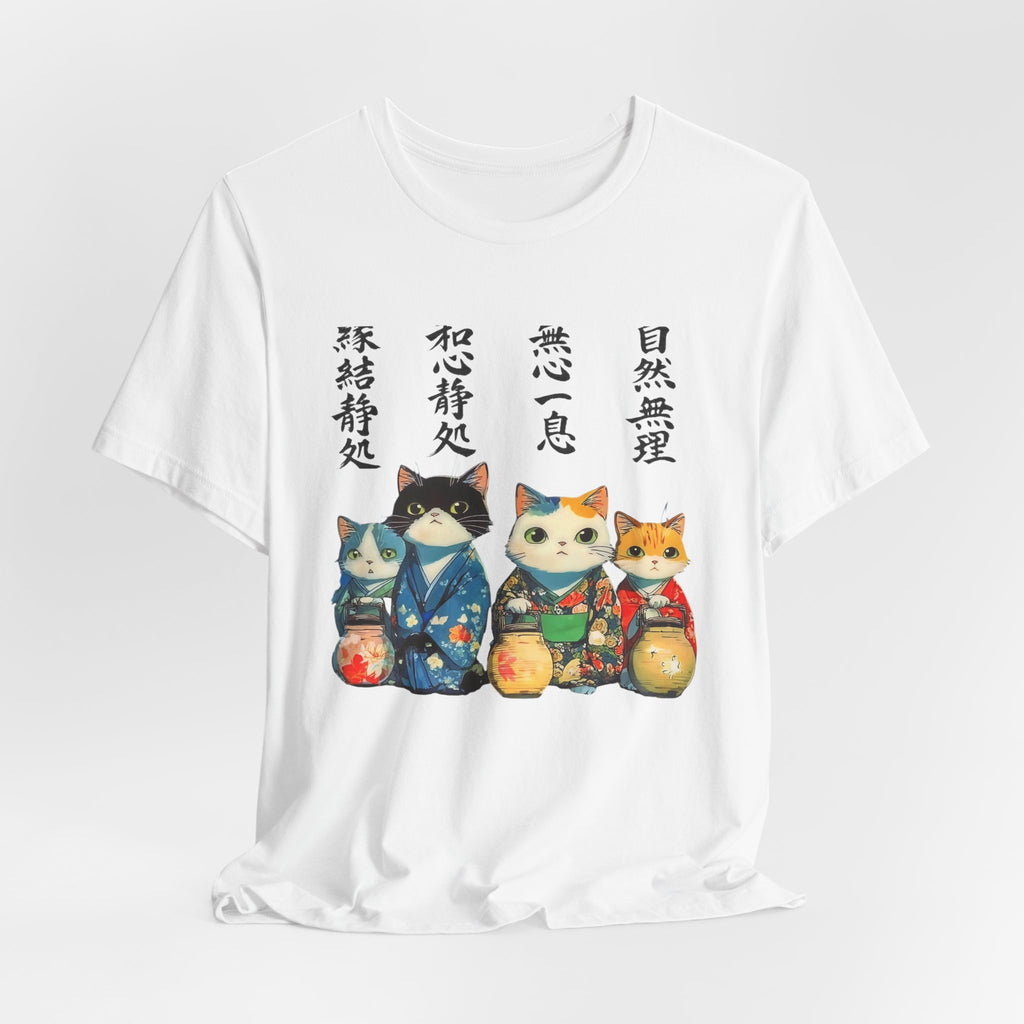 Zen Cats in Kimono Short Sleeve Tee | Japanese Lanterns, Watercolor Calligraphy