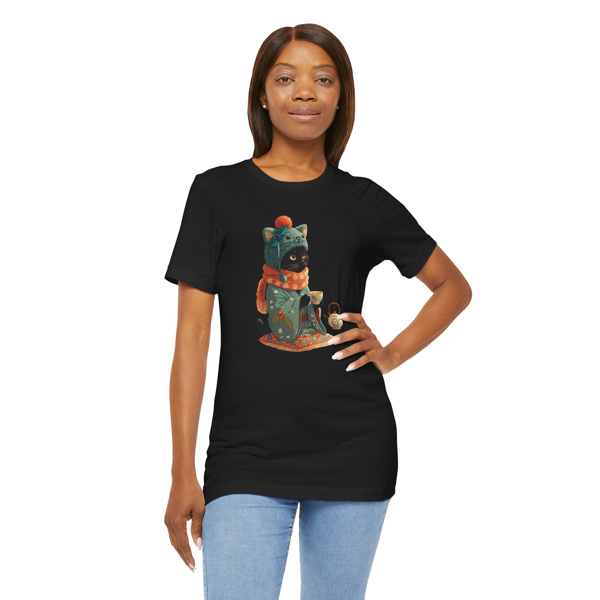 Cozy Black Cat Reader Tee - Unisex