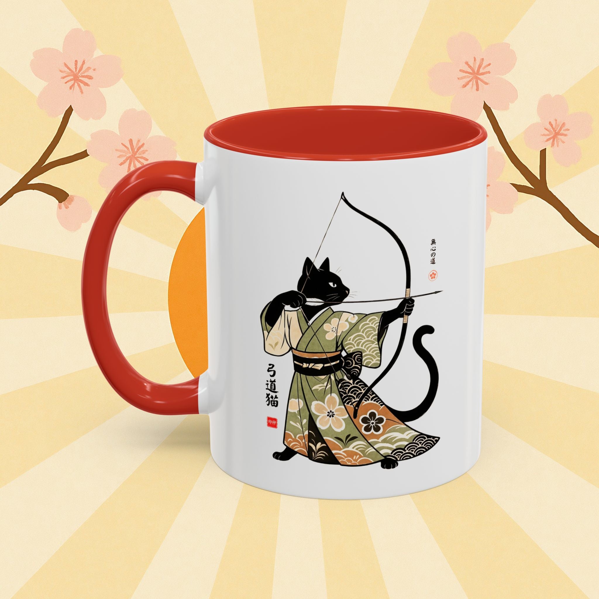 Kyudo Cat Warrior Mug - Unique Cat Lover Coffee Mug for Warriors - Kimono Cats Collection
