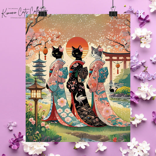 Kunstdruck „Geisha-Katzen“ – Elegante und skurrile Wanddekoration 🐾🎎