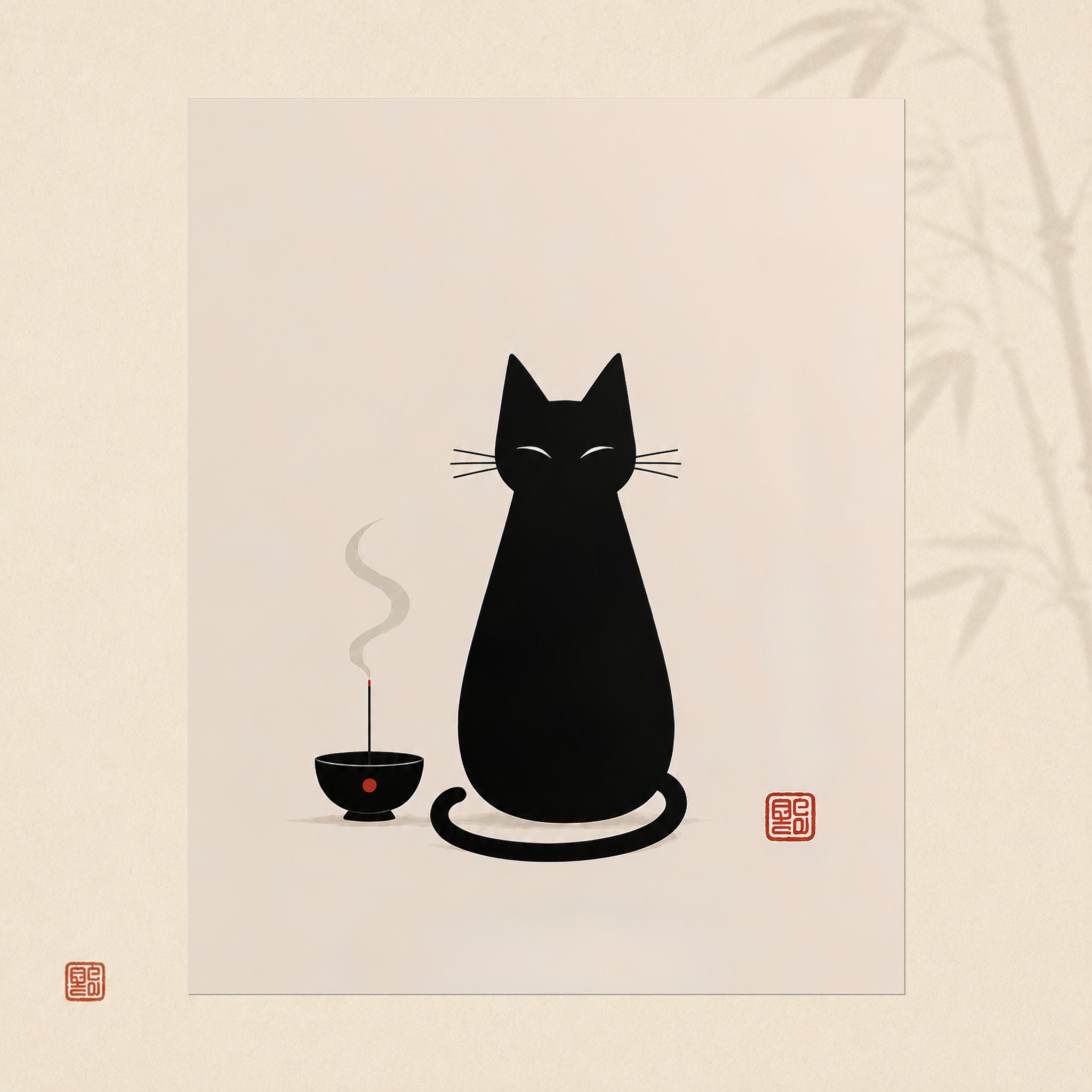 Rolled Poster — Minimal Black Cat & Tea Illustration