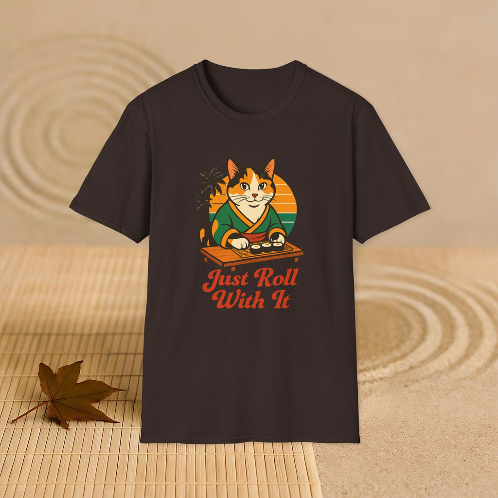 Sushi Cat Just Roll With It Tee - Cat-Themed Graphic Shirt