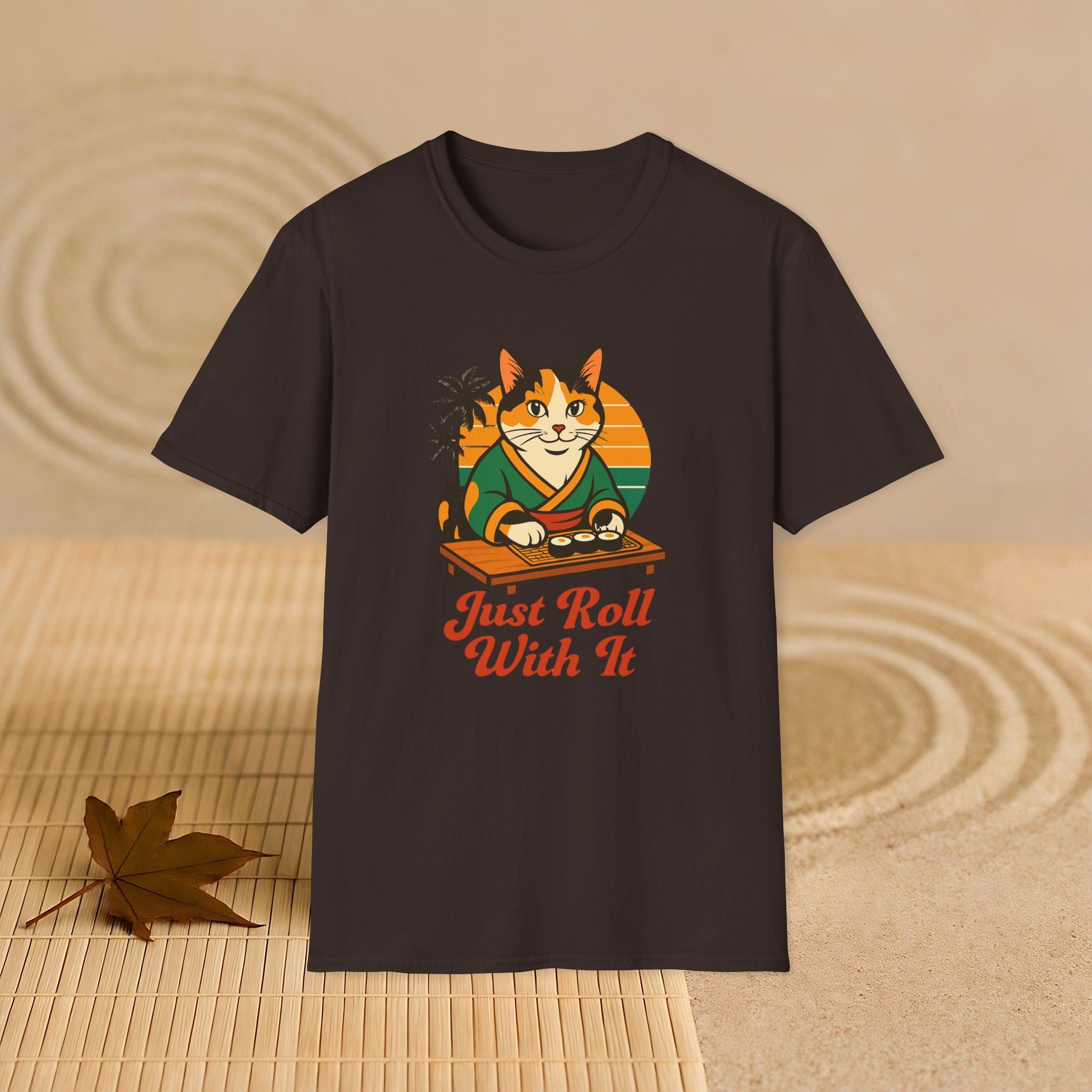 Sushi Cat Just Roll With It Tee - Cat-Themed Graphic Shirt