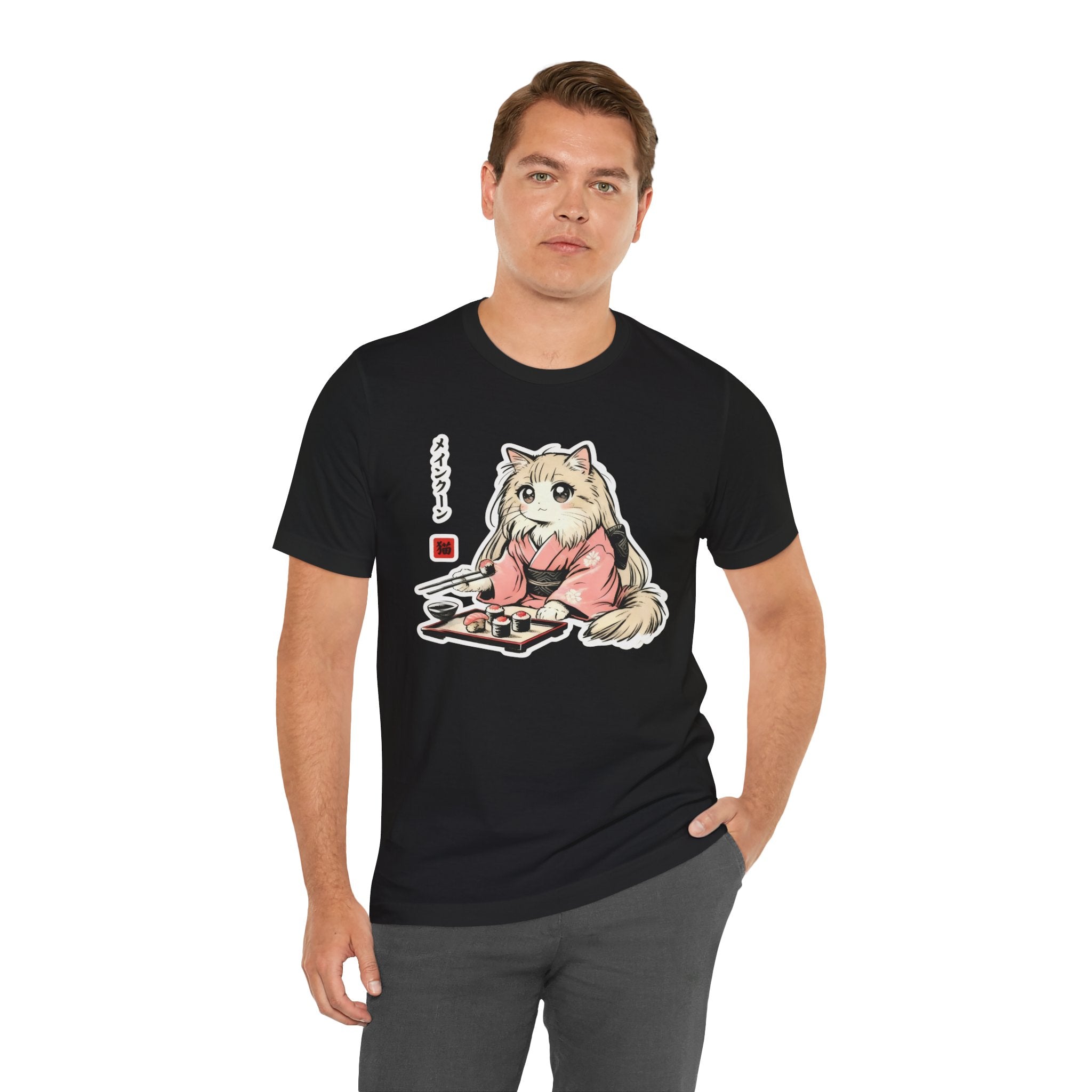 Sushi Lover Cat Shirt - Kawaii Kimono Tee, Maine Coon