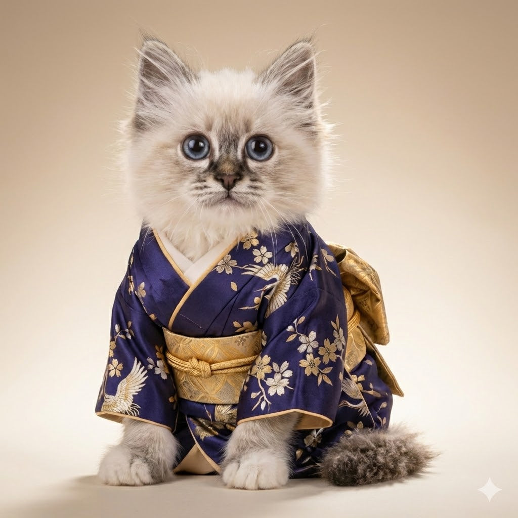 Individuelles Kimono-Haustierportrait – Personalisiertes Haustierkunstwerk im japanischen Stil